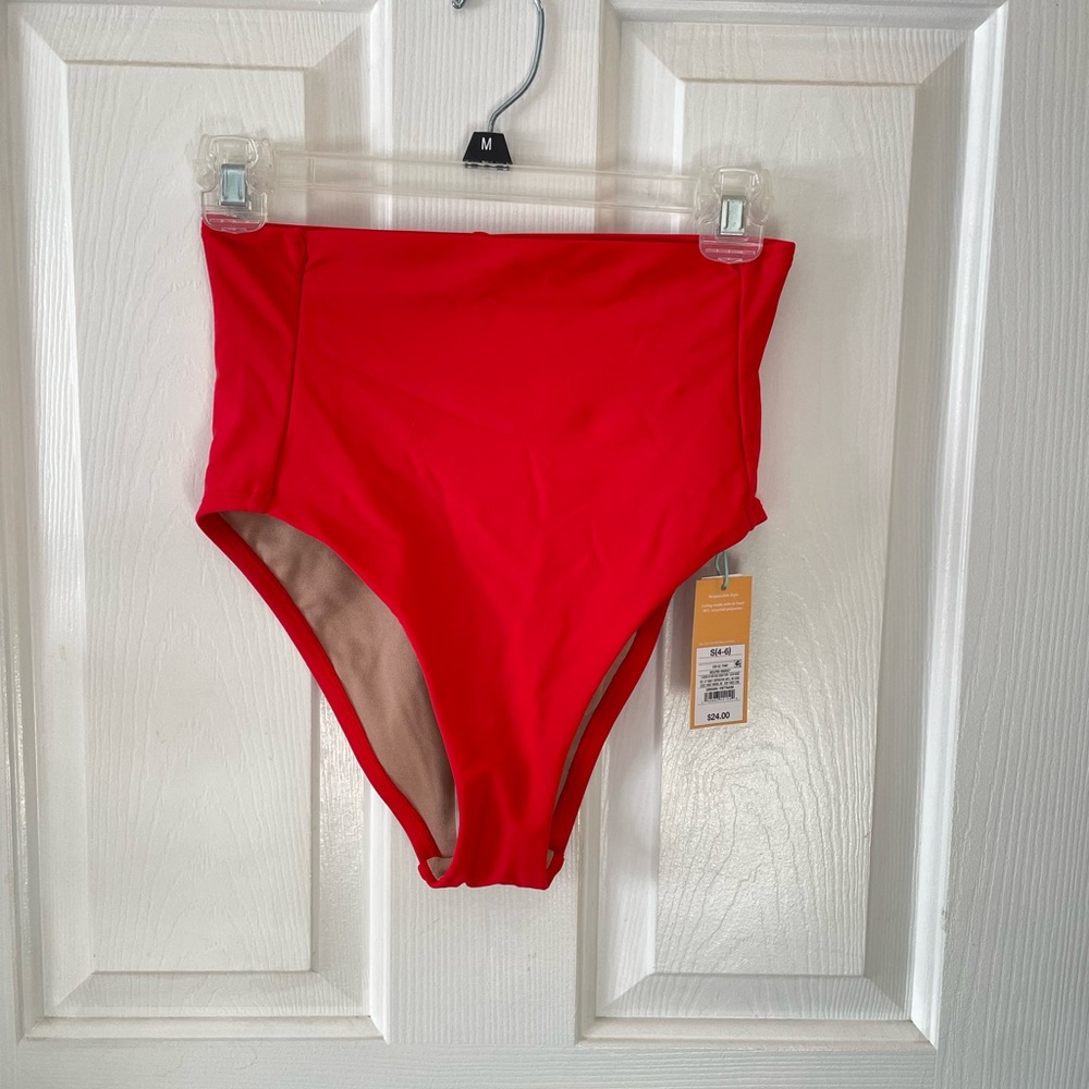 Kona Sol Tummy Control High-Waisted Red Bikini Bottom